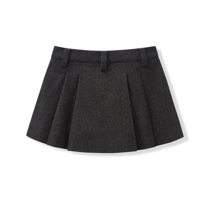 Black Herringbone Wool Blend Short Skirt