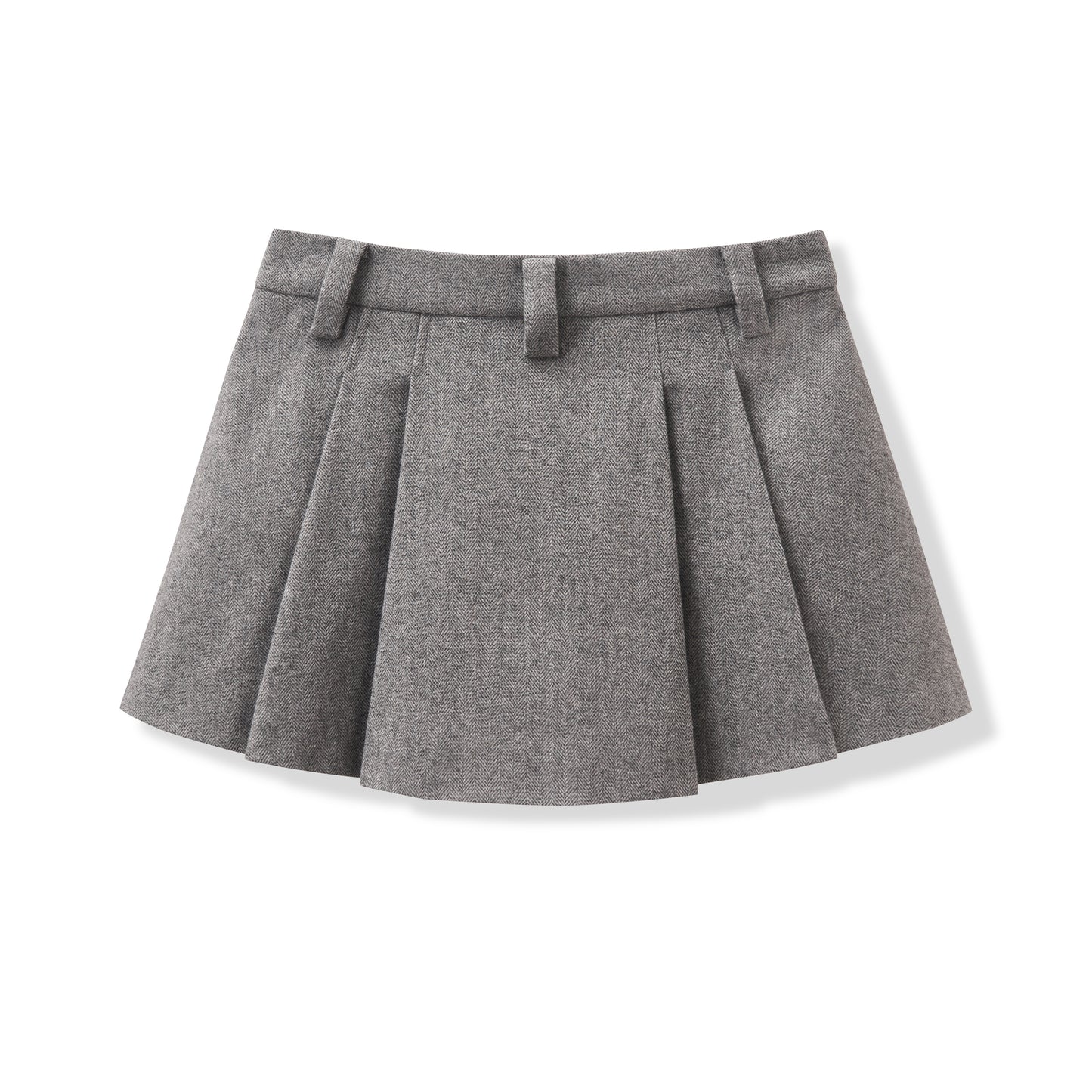 Grey Herringbone Wool Blend Short Skirt