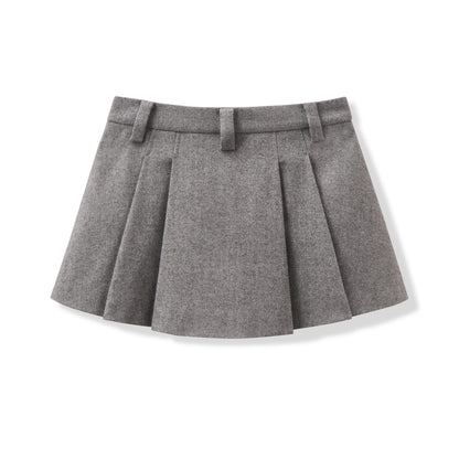 Grey Herringbone Wool Blend Short Skirt