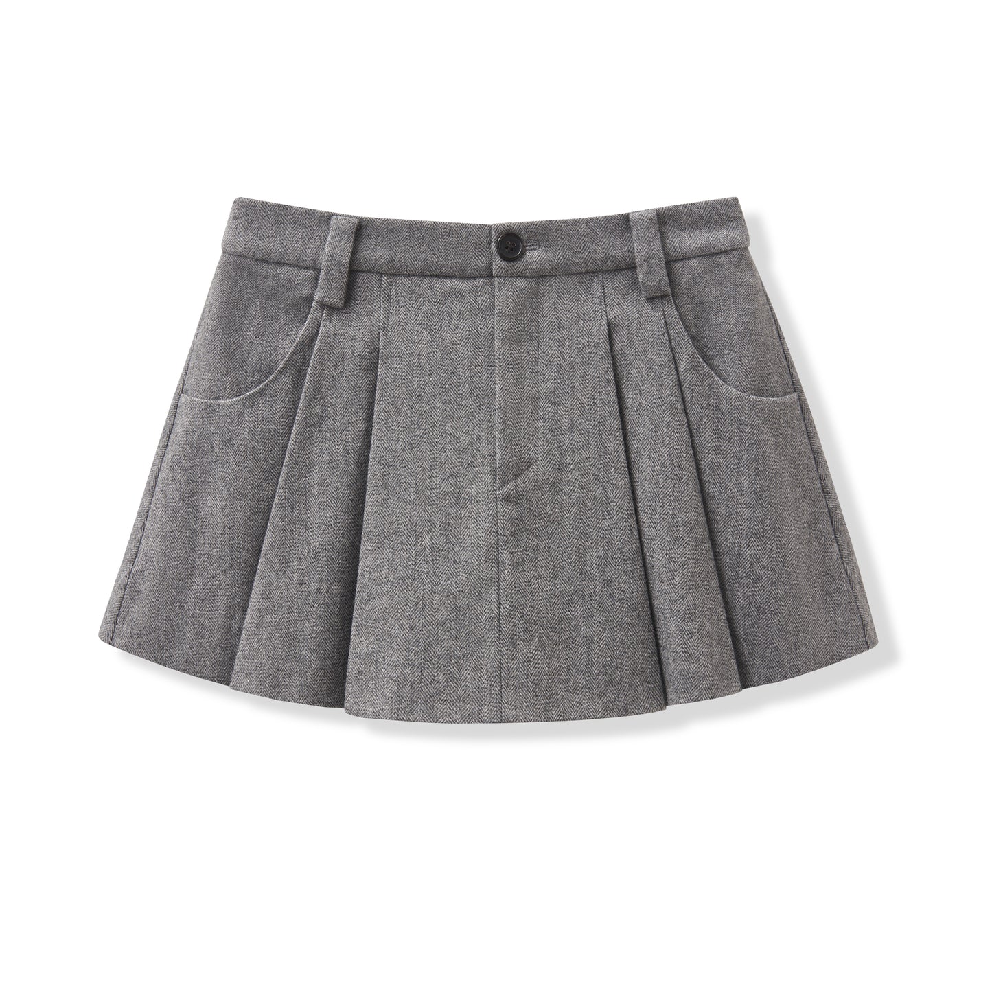 Grey Herringbone Wool Blend Short Skirt