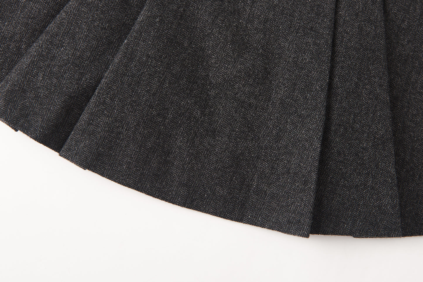 Black Herringbone Wool Blend Short Skirt