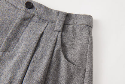 Grey Herringbone Wool Blend Short Skirt