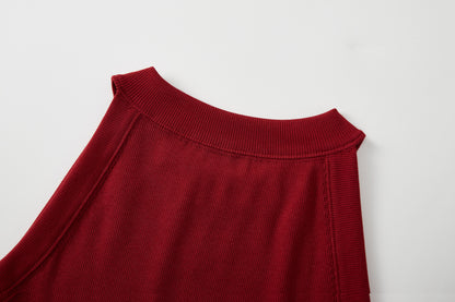 Red Rib Knit Crop Top